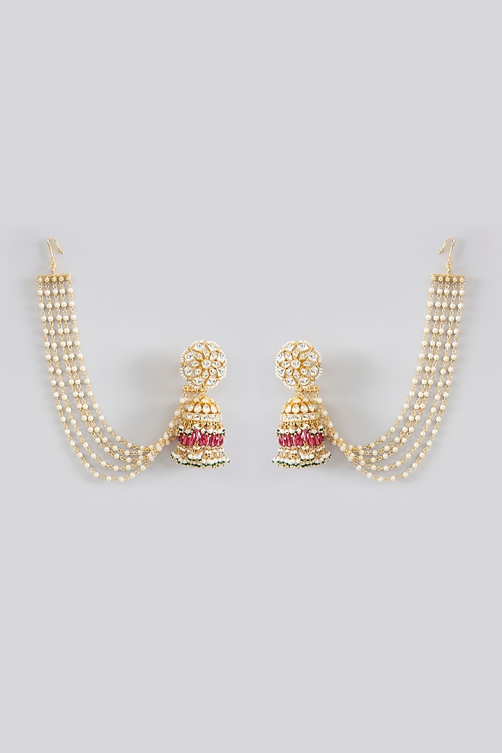 Gold Finish Jadau Pachi Kundan Polki & Pearl Dangler Earrings by Amreli Jaipur at Pernia's Pop Up Shop