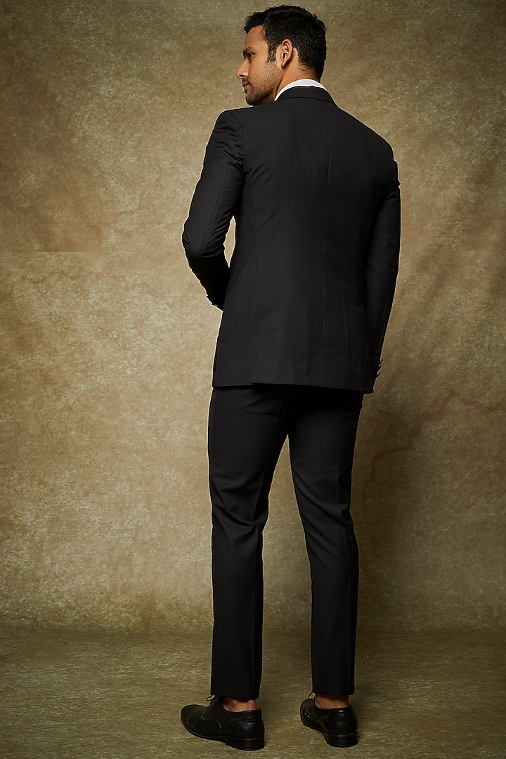 Black Poly Wool Embroidered Tuxedo Set by AMIT ARORA at Pernia's Pop Up Shop