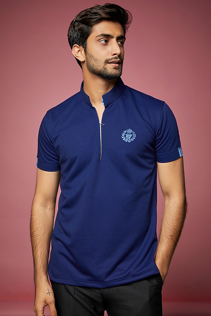 Royal Blue Knit T-shirt by AMIT ARORA at Pernia's Pop Up Shop
