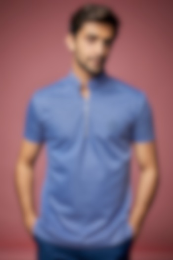 Sky Blue Knit T-shirt by AMIT ARORA at Pernia's Pop Up Shop