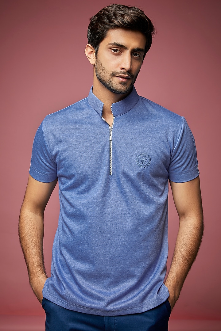 Sky Blue Knit T-shirt by AMIT ARORA at Pernia's Pop Up Shop