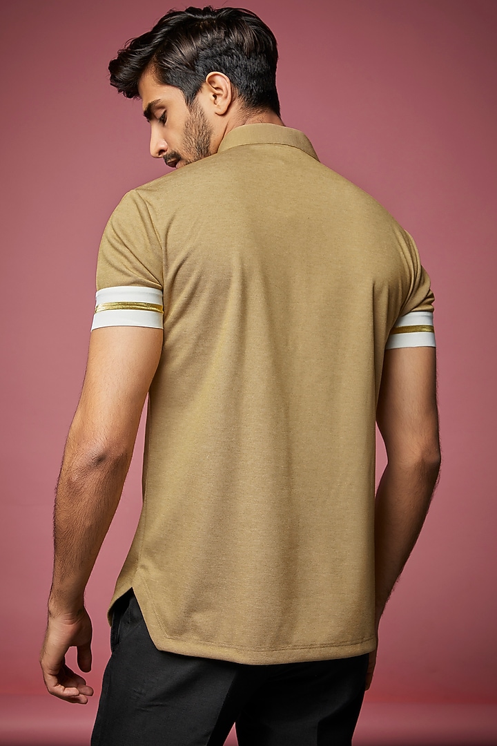 Beige Knit T-shirt by AMIT ARORA at Pernia's Pop Up Shop