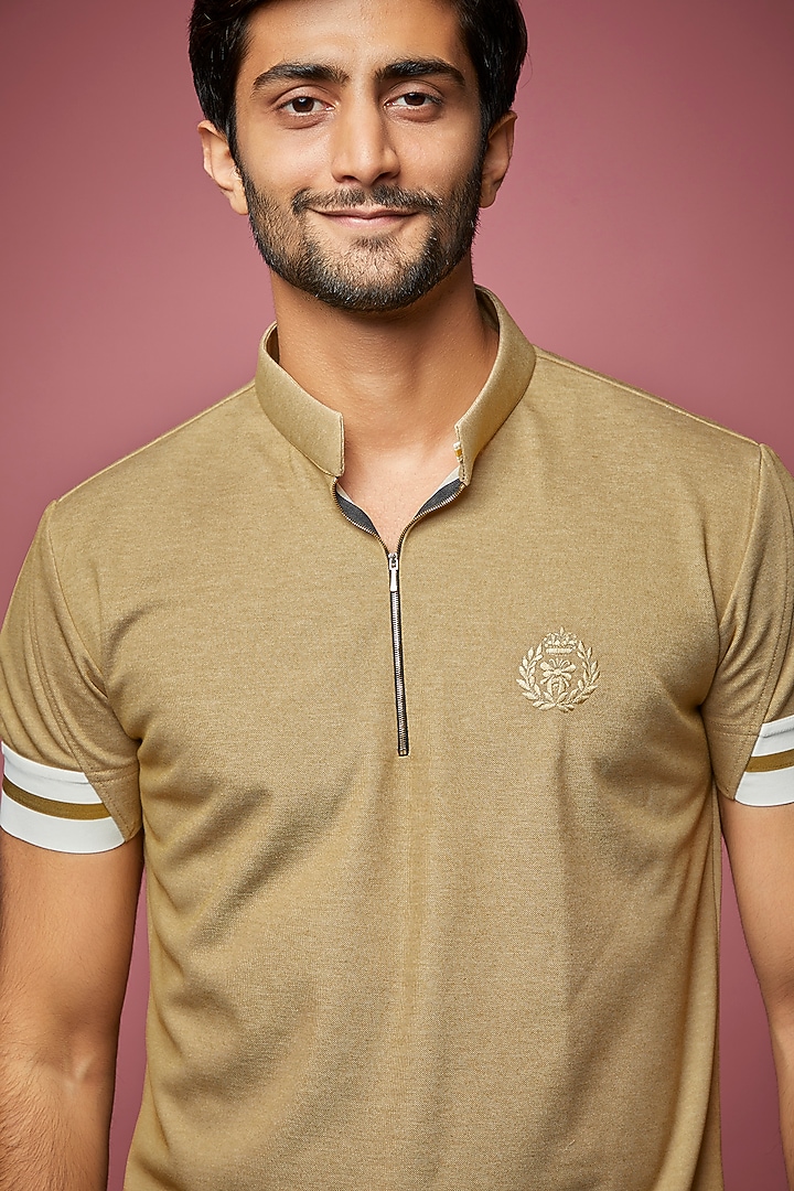 Beige Knit T-shirt by AMIT ARORA at Pernia's Pop Up Shop