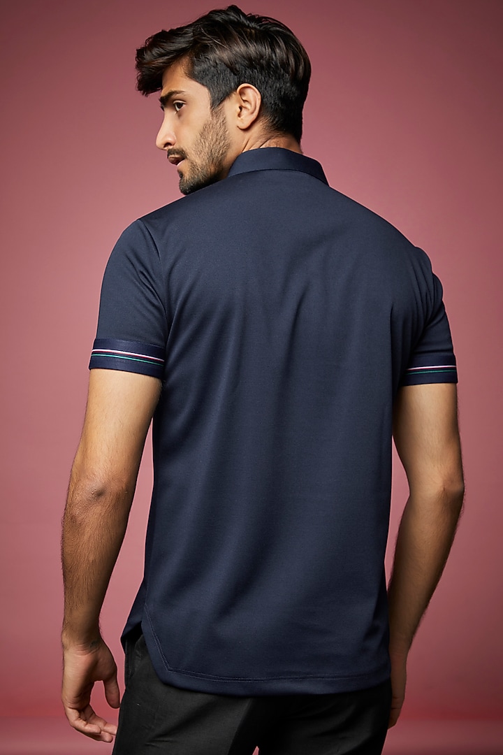 Navy Blue Knit T-shirt by AMIT ARORA at Pernia's Pop Up Shop