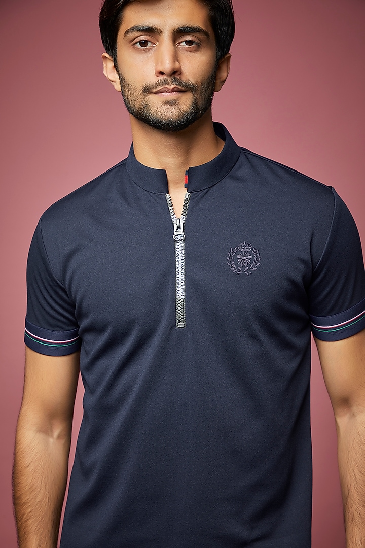 Navy Blue Knit T-shirt by AMIT ARORA at Pernia's Pop Up Shop
