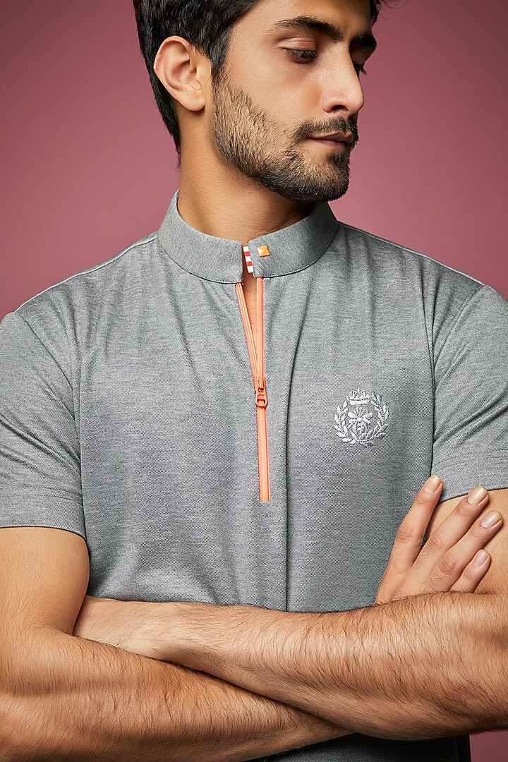 Grey Knit T-shirt by AMIT ARORA at Pernia's Pop Up Shop