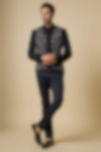 Black Silk Bundi Jacket Set by AMIT ARORA at Pernia's Pop Up Shop