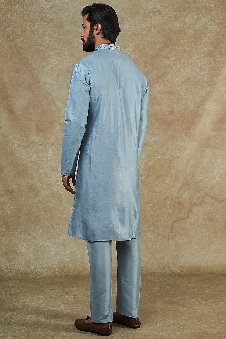 Blue Banarasi Silk Embellished Kurta Set by AMIT ARORA at Pernia's Pop Up Shop