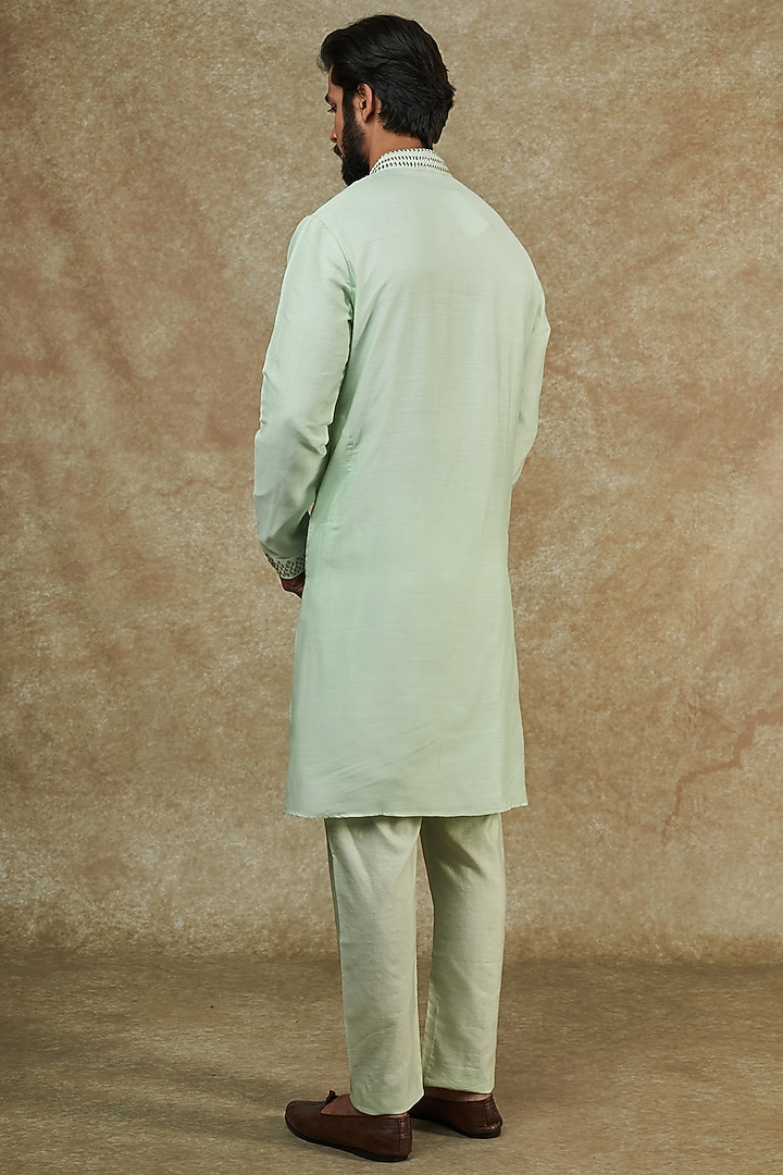 Mint Banarasi Silk Embellished Kurta Set by AMIT ARORA at Pernia's Pop Up Shop