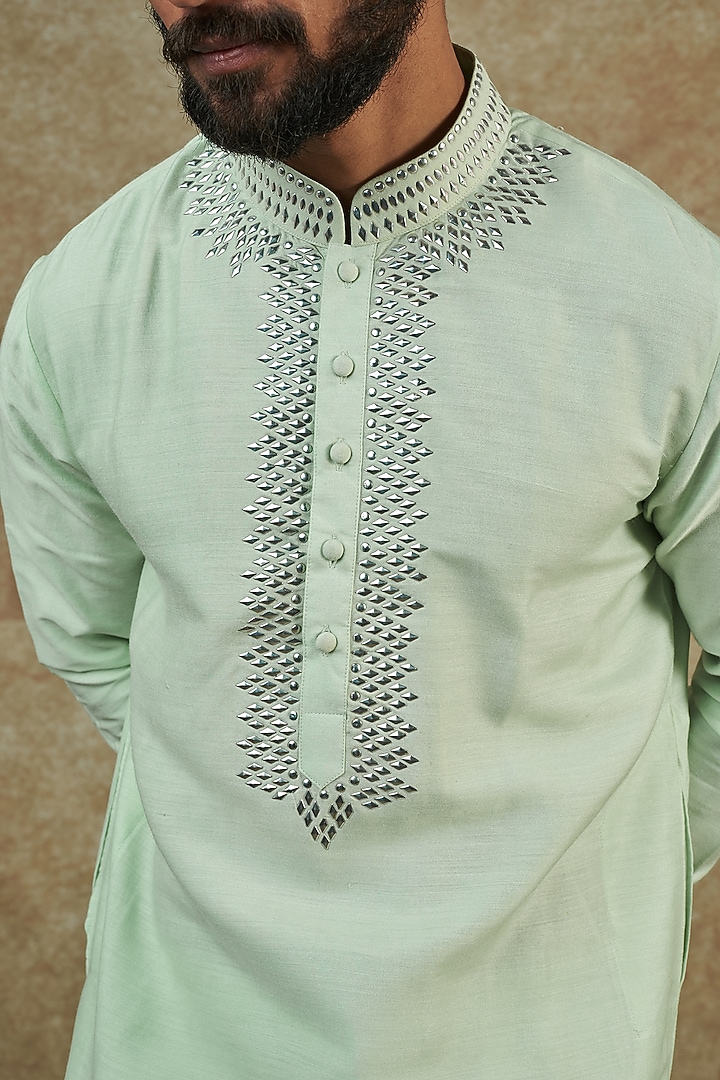 Mint Banarasi Silk Embellished Kurta Set by AMIT ARORA at Pernia's Pop Up Shop