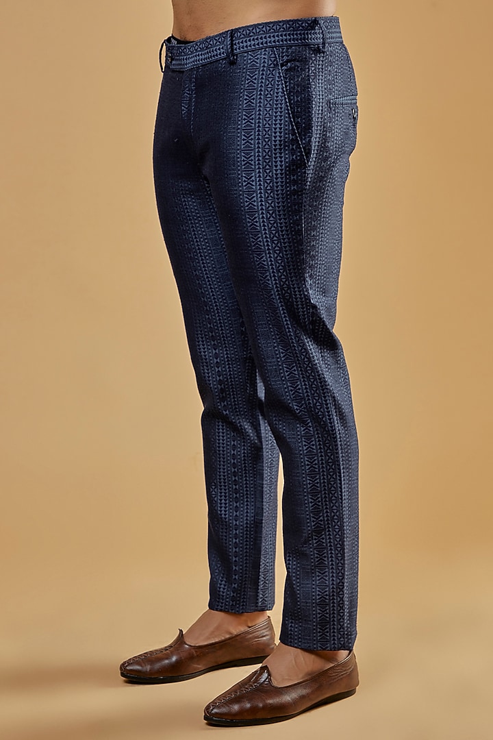 Navy Blue Silk Jacquard Wedding Indowestern Set by AMIT ARORA at Pernia's Pop Up Shop