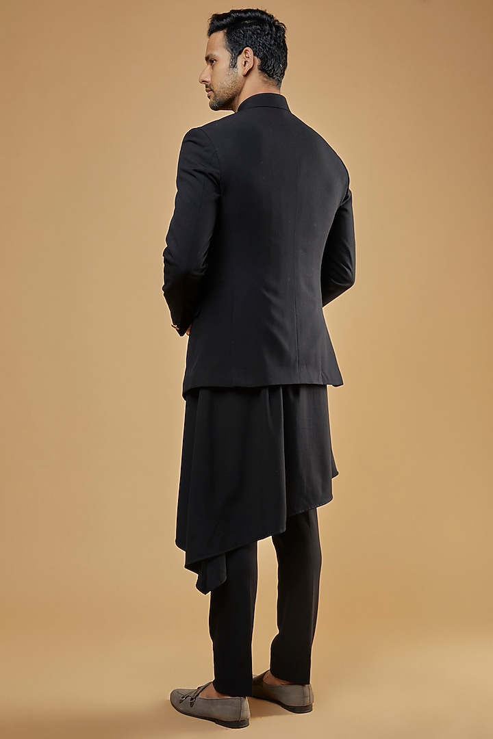 Black Textured Knit Wedding Indowestern Set by AMIT ARORA at Pernia's Pop Up Shop