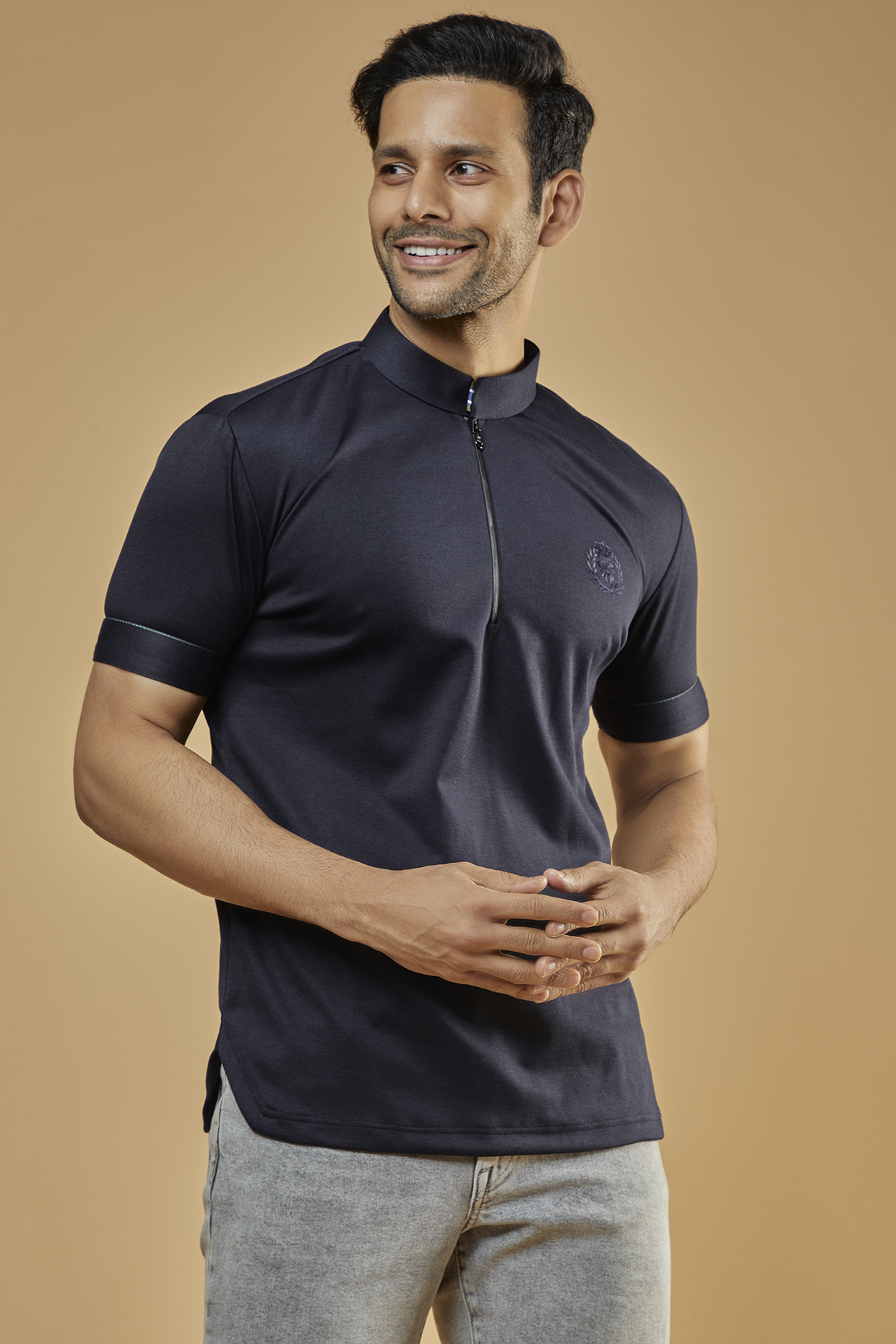 Navy Blue Knit T-Shirt by AMIT ARORA