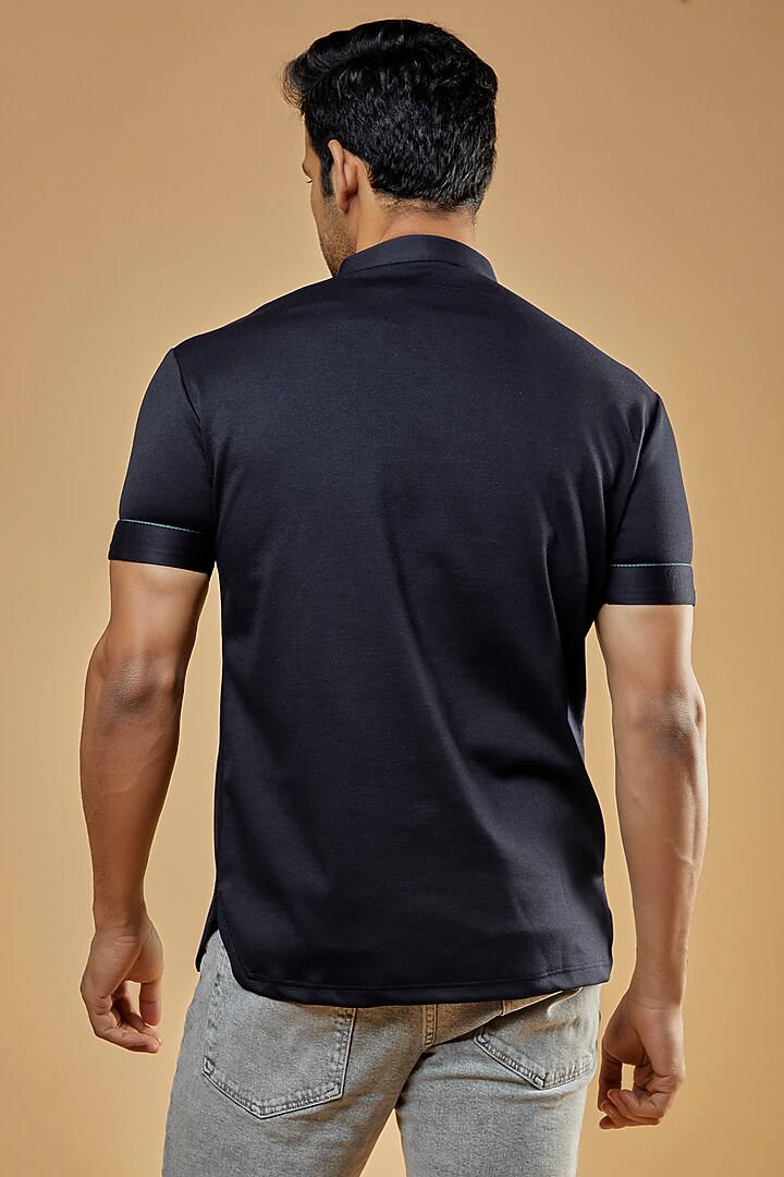 Navy Blue Knit T-Shirt by AMIT ARORA at Pernia's Pop Up Shop