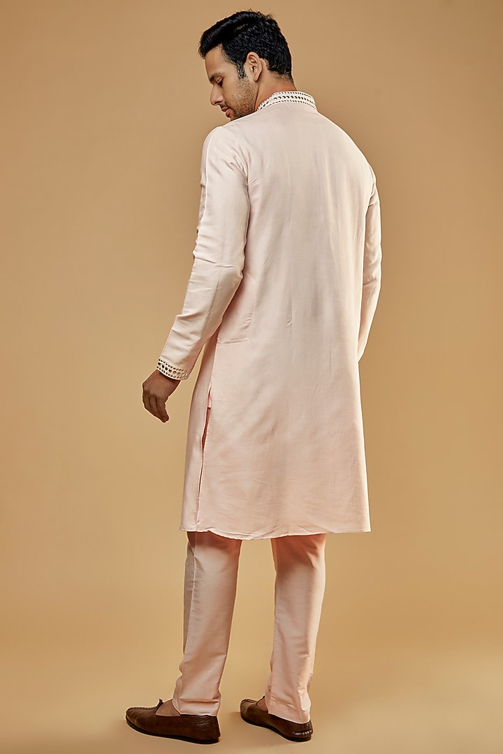 Baby Pink Banarasi Silk Embellished Kurta Set by AMIT ARORA at Pernia's Pop Up Shop