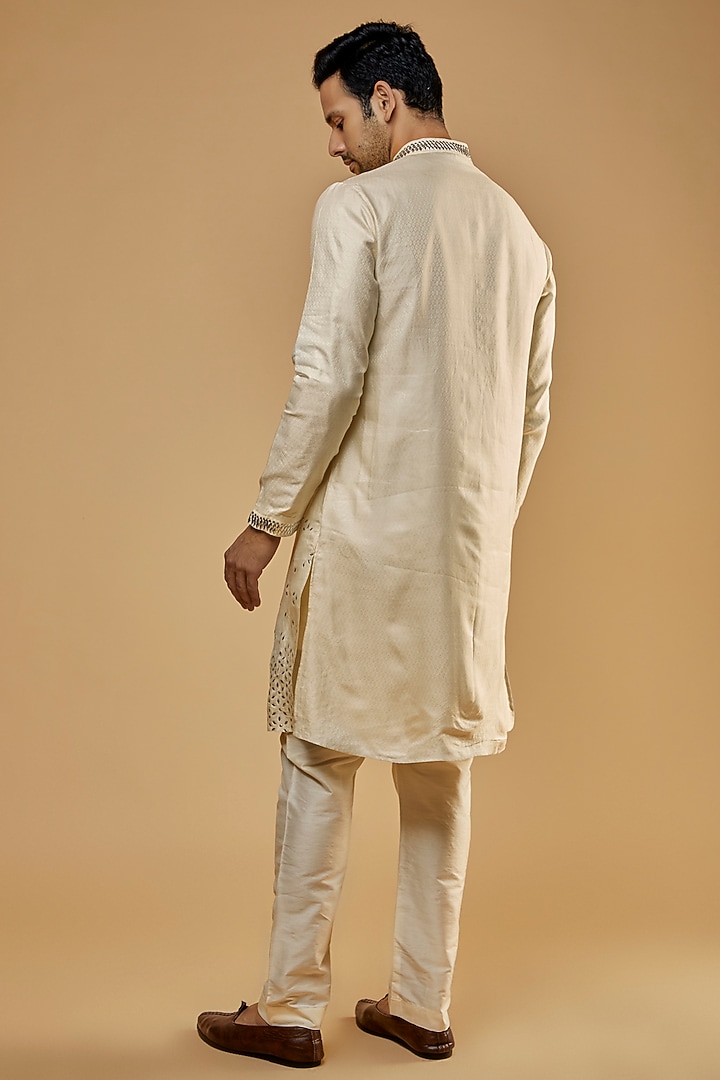 Cream Banarasi Silk Metal Embellished Kurta Set by AMIT ARORA at Pernia's Pop Up Shop