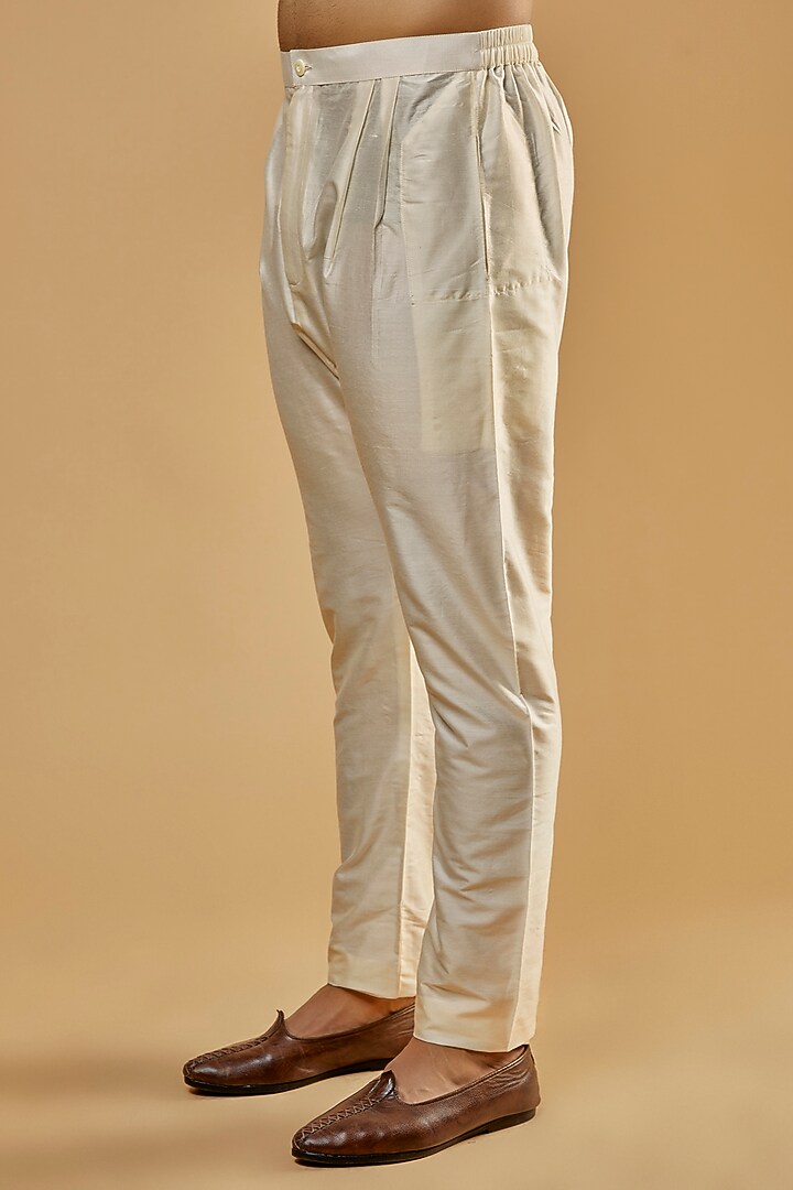 Cream Banarasi Silk Metal Embellished Kurta Set by AMIT ARORA at Pernia's Pop Up Shop