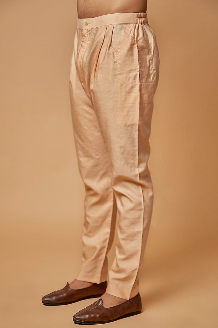 Peach Chanderi Silk Metal Embroidered Kurta Set by AMIT ARORA at Pernia's Pop Up Shop