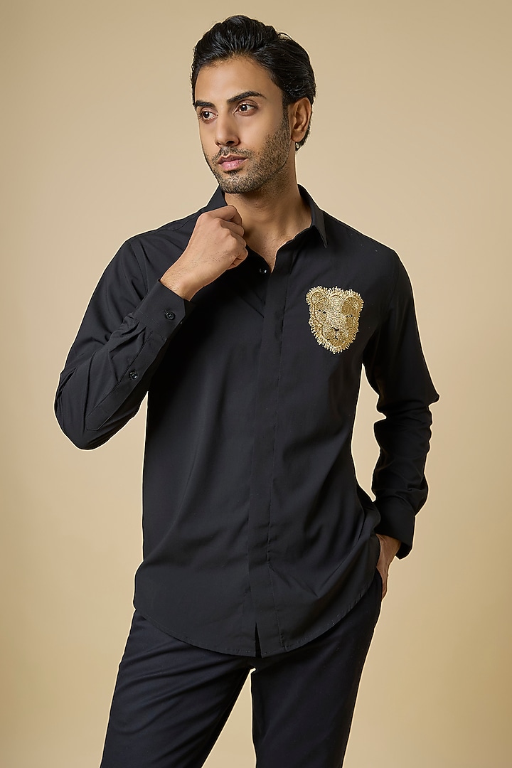 Black Cotton Party Wear Shirt by AMIT ARORA at Pernia's Pop Up Shop