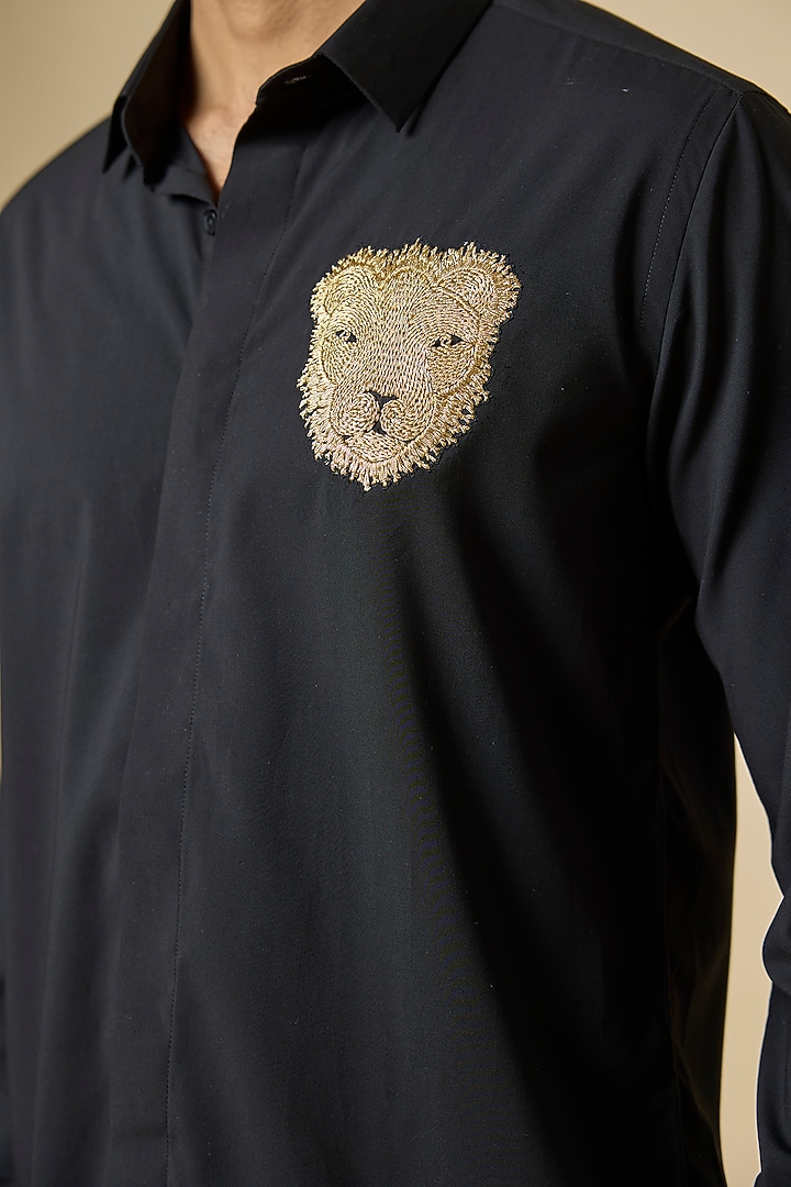 Black Cotton Party Wear Shirt by AMIT ARORA at Pernia's Pop Up Shop