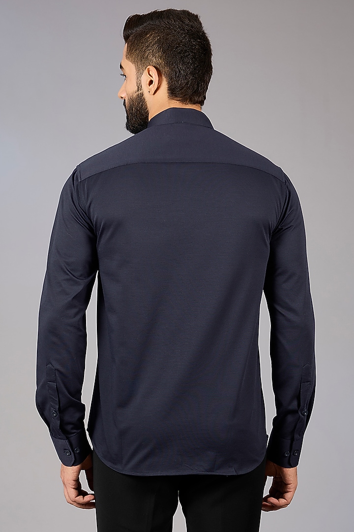 Navy Blue Polyamide Hand Embroidered Party Wear Shirt by AMIT ARORA at Pernia's Pop Up Shop