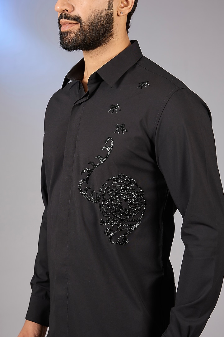 Black Polyamide Hand Embroidered Party Wear Shirt by AMIT ARORA at Pernia's Pop Up Shop
