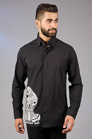 Black Acetate Embroidered Shirt by AMIT ARORA
