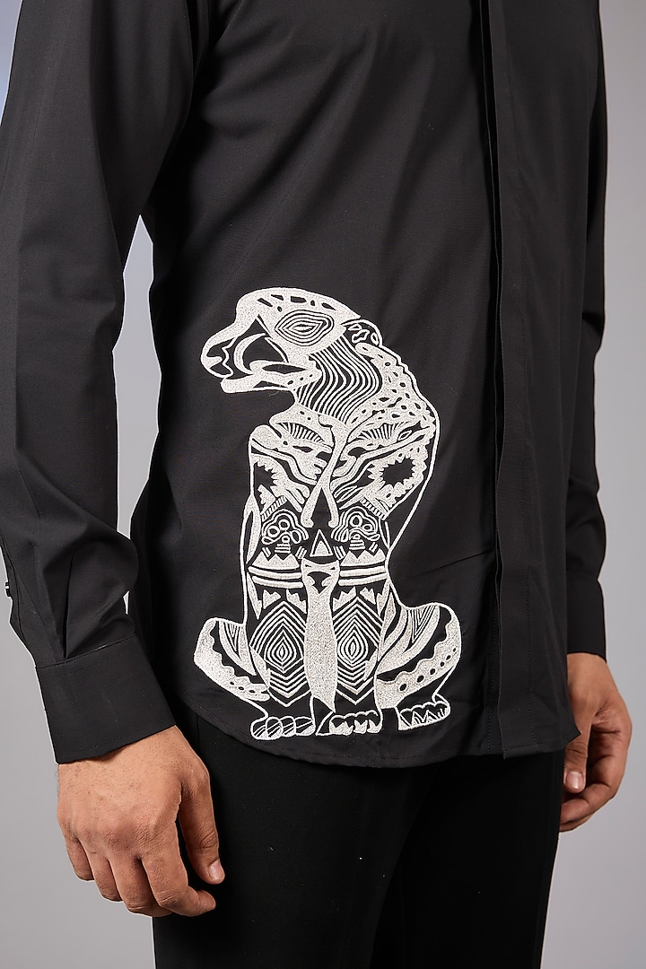 Black Acetate Embroidered Party Wear Shirt by AMIT ARORA at Pernia's Pop Up Shop