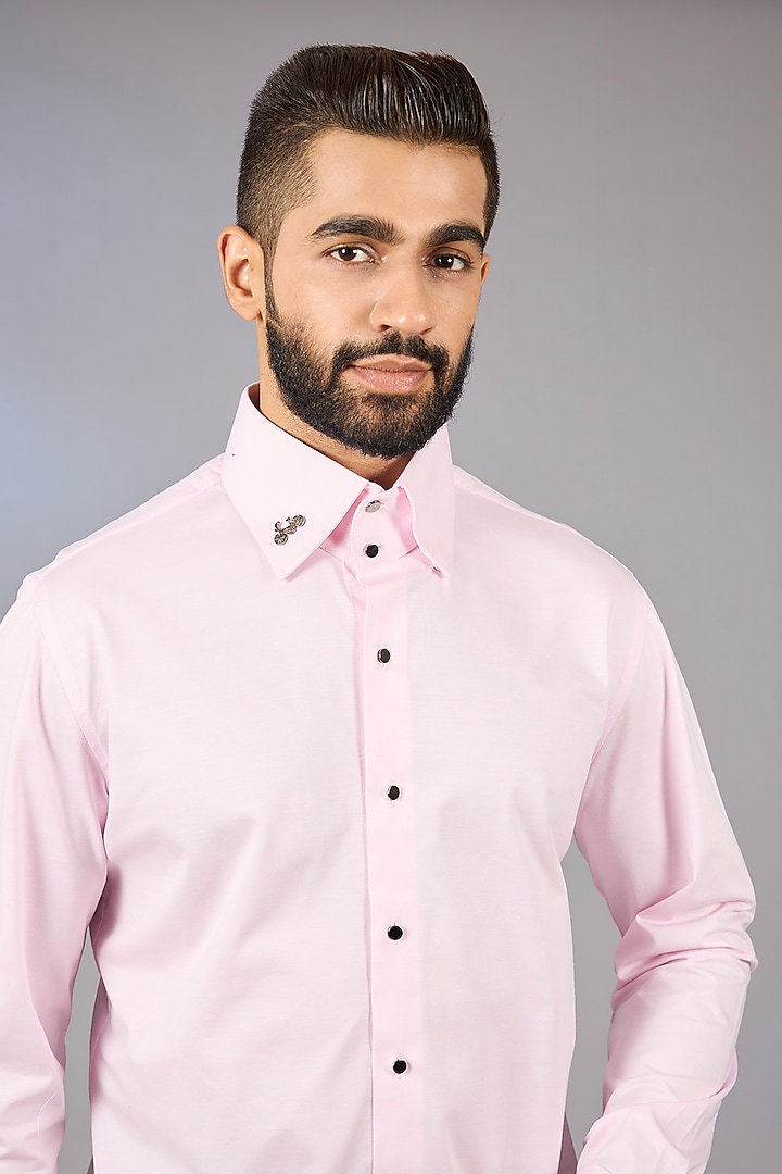 Baby Pink Cotton Party Wear Shirt by AMIT ARORA at Pernia's Pop Up Shop