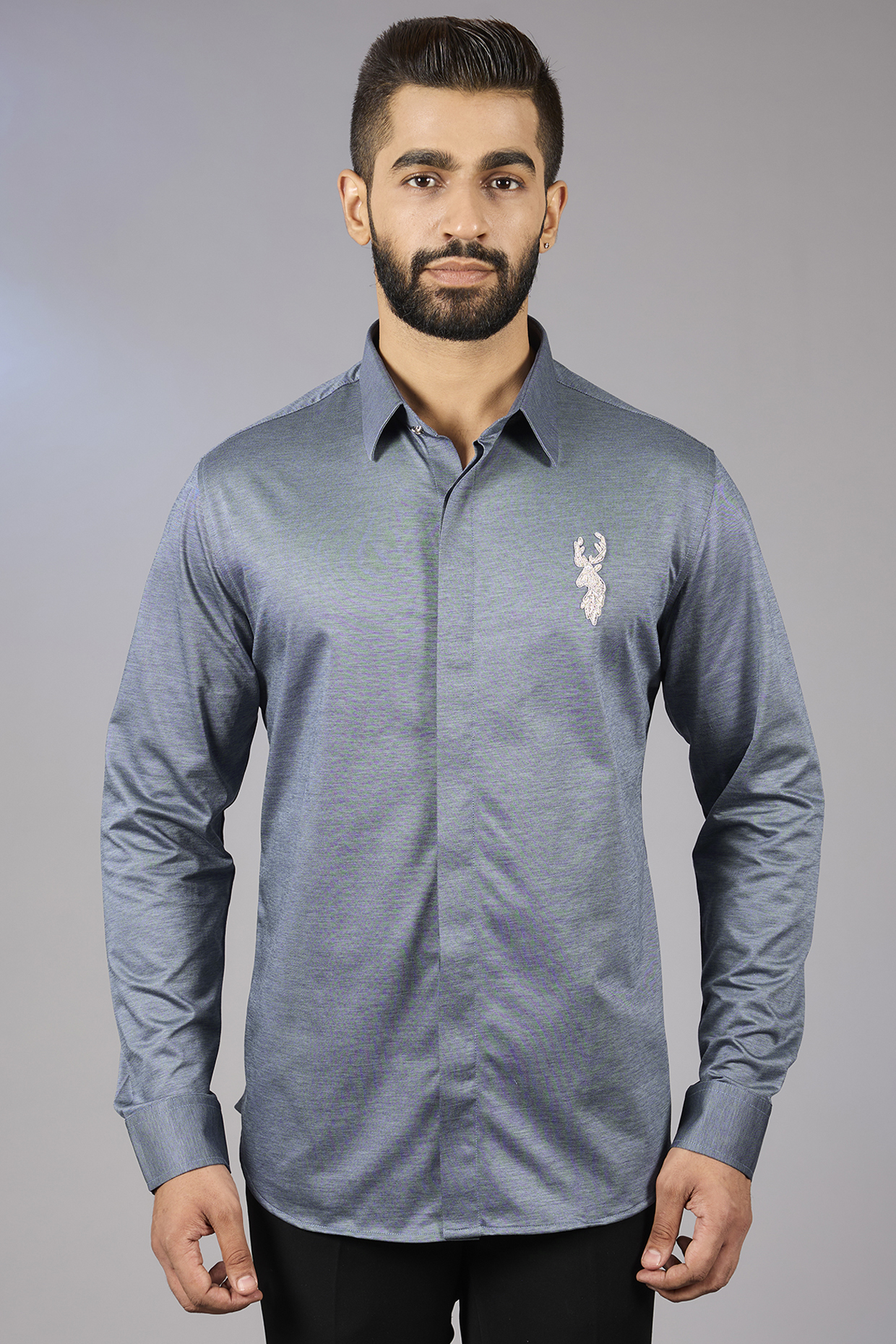 Blue Polyamide Hand Embroidered Shirt by AMIT ARORA