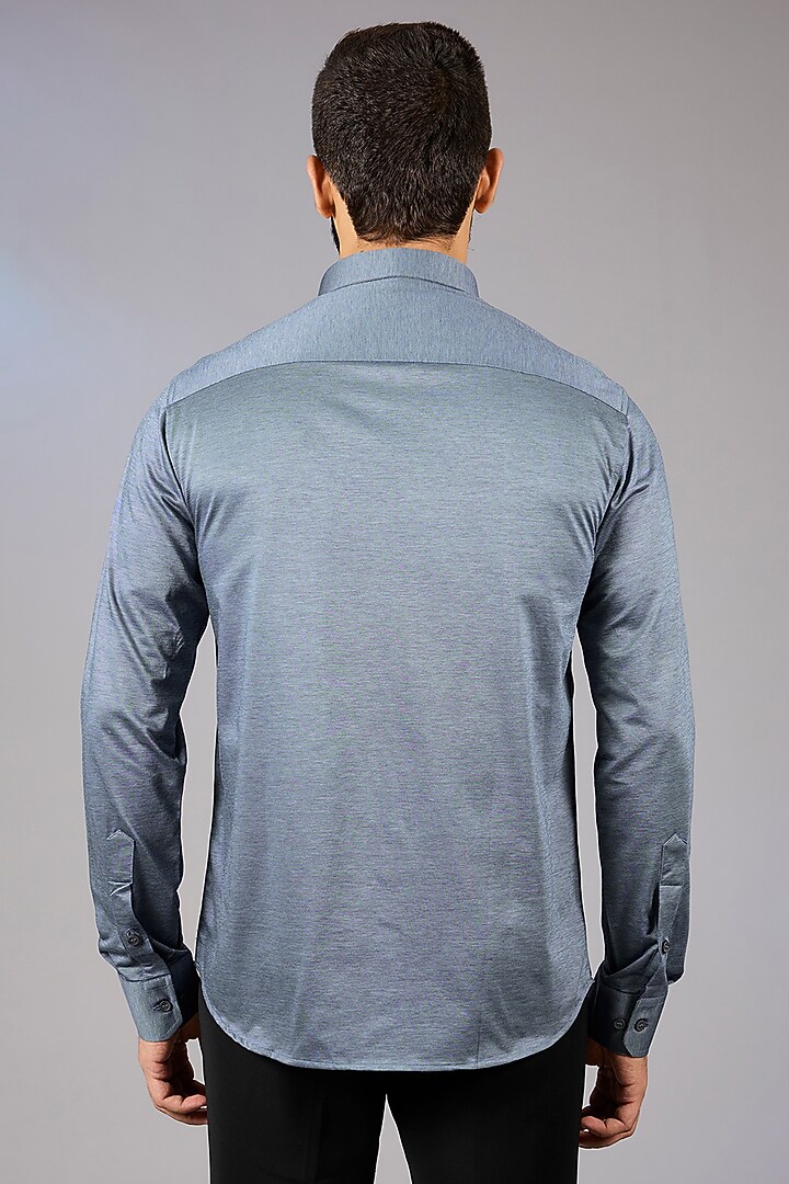 Blue Polyamide Hand Embroidered Party Wear Shirt by AMIT ARORA at Pernia's Pop Up Shop