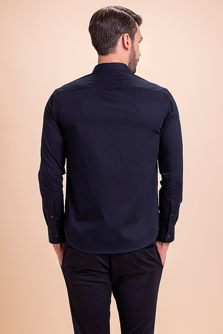 Navy Blue Acetate Bee Motif Hand Embroidered Party Wear Shirt by AMIT ARORA at Pernia's Pop Up Shop