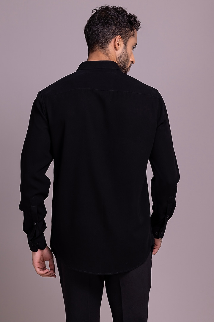 Black Polyamide Dragonfly Motif Hand Embroidered Party Wear Shirt by AMIT ARORA at Pernia's Pop Up Shop