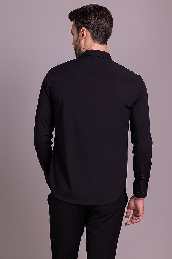 Black Acetate Horse Motif Embroidered Party Wear Shirt by AMIT ARORA at Pernia's Pop Up Shop