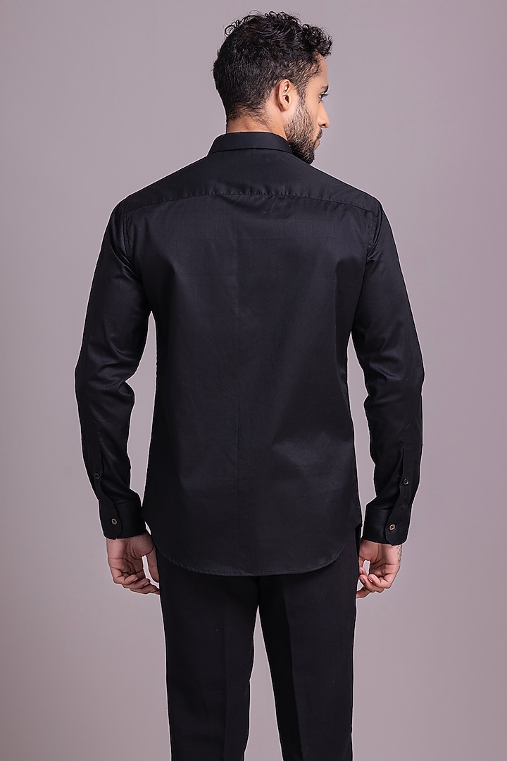 Black Cotton Lycra Skull Motif Hand Embroidered Party Wear Shirt by AMIT ARORA at Pernia's Pop Up Shop