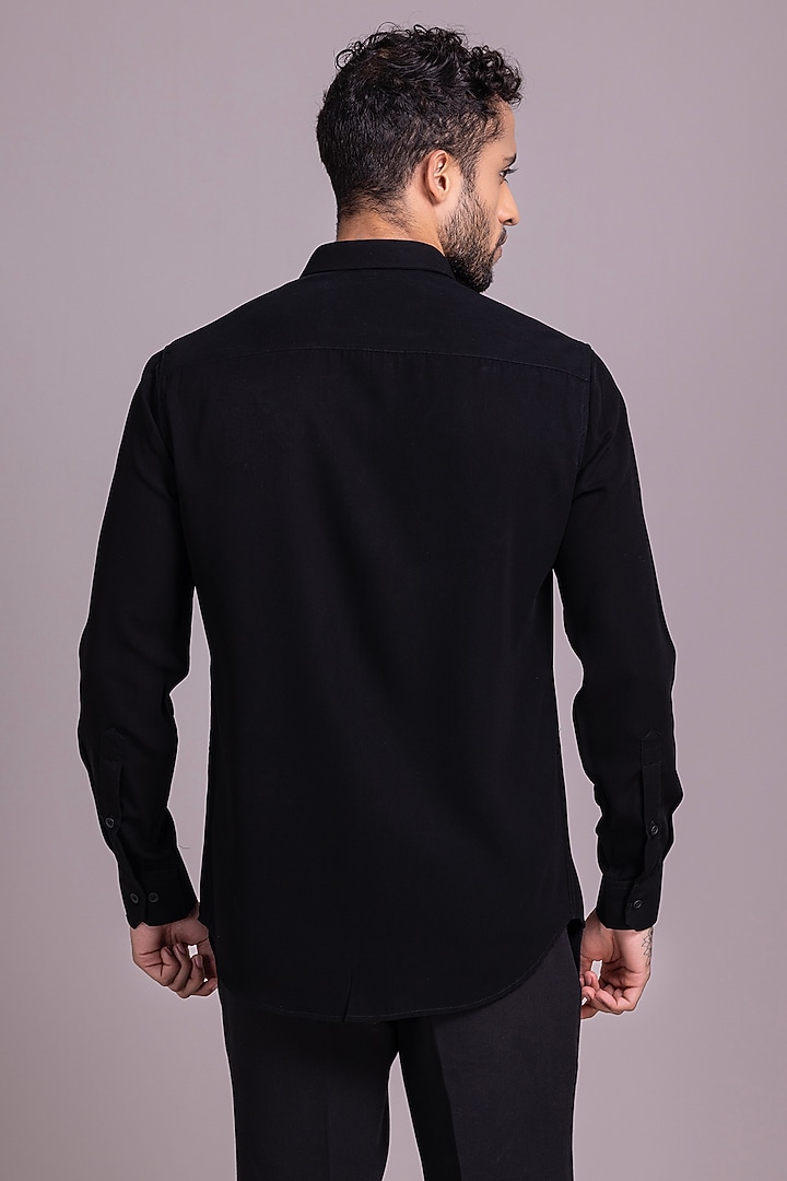 Black Polyamide Bird Motif Hand Embroidered Party Wear Shirt by AMIT ARORA at Pernia's Pop Up Shop
