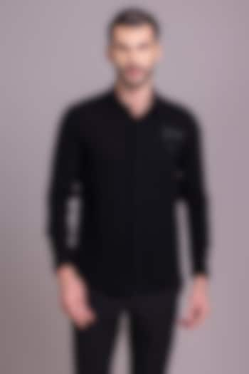 Black Polyamide Bird Motif Hand Embroidered Shirt by AMIT ARORA