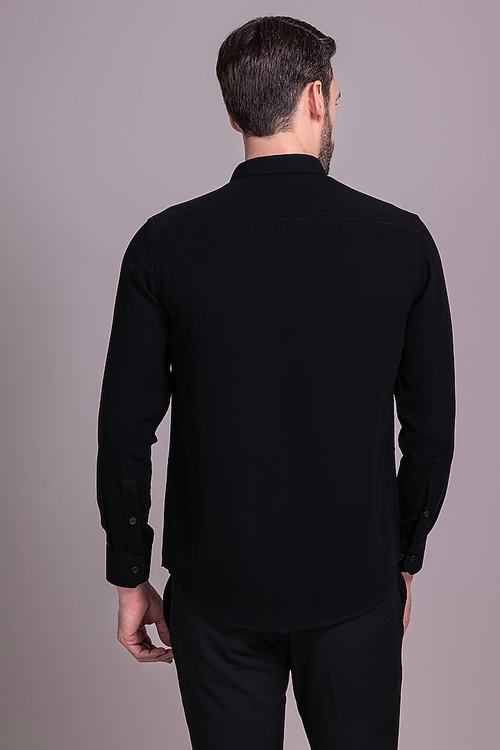 Black Polyamide Bird Motif Hand Embroidered Party Wear Shirt by AMIT ARORA at Pernia's Pop Up Shop