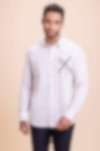 White Knit Abstract Motif Hand Embroidered Party Wear Shirt by AMIT ARORA at Pernia's Pop Up Shop