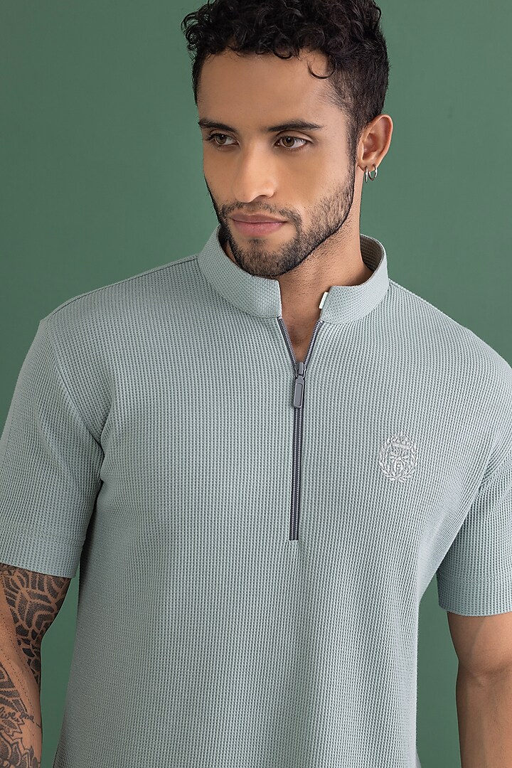 Teal Knit T-Shirt by AMIT ARORA at Pernia's Pop Up Shop
