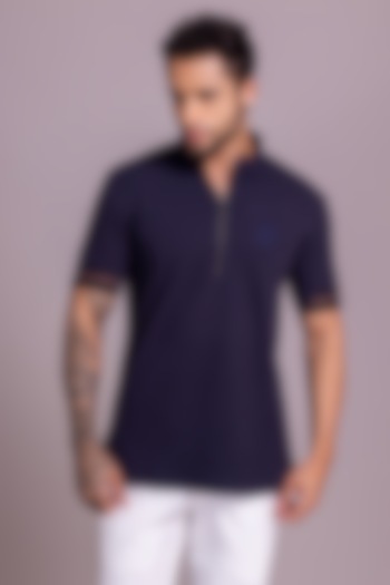 Navy Blue Knit T-Shirt by AMIT ARORA