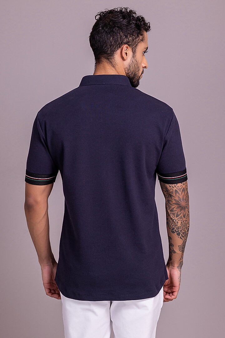 Navy Blue Knit T-Shirt by AMIT ARORA at Pernia's Pop Up Shop
