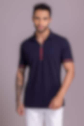 Navy Blue Knit T-Shirt by AMIT ARORA