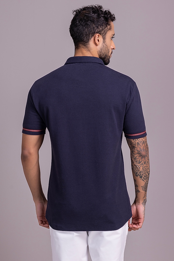 Navy Blue Knit T-Shirt by AMIT ARORA at Pernia's Pop Up Shop