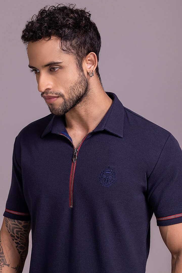 Navy Blue Knit T-Shirt by AMIT ARORA at Pernia's Pop Up Shop