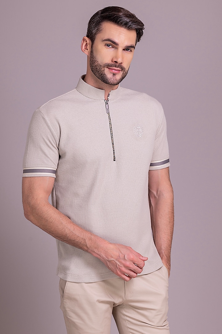 Light Beige Knit T-Shirt by AMIT ARORA