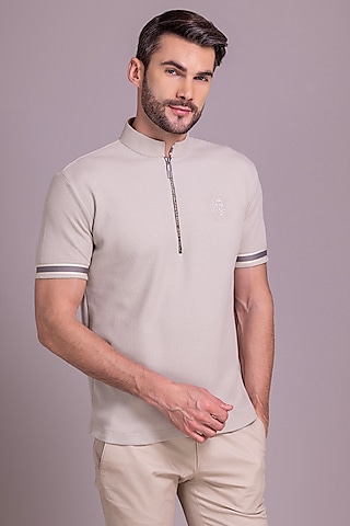 Light Beige Knit T-Shirt by AMIT ARORA