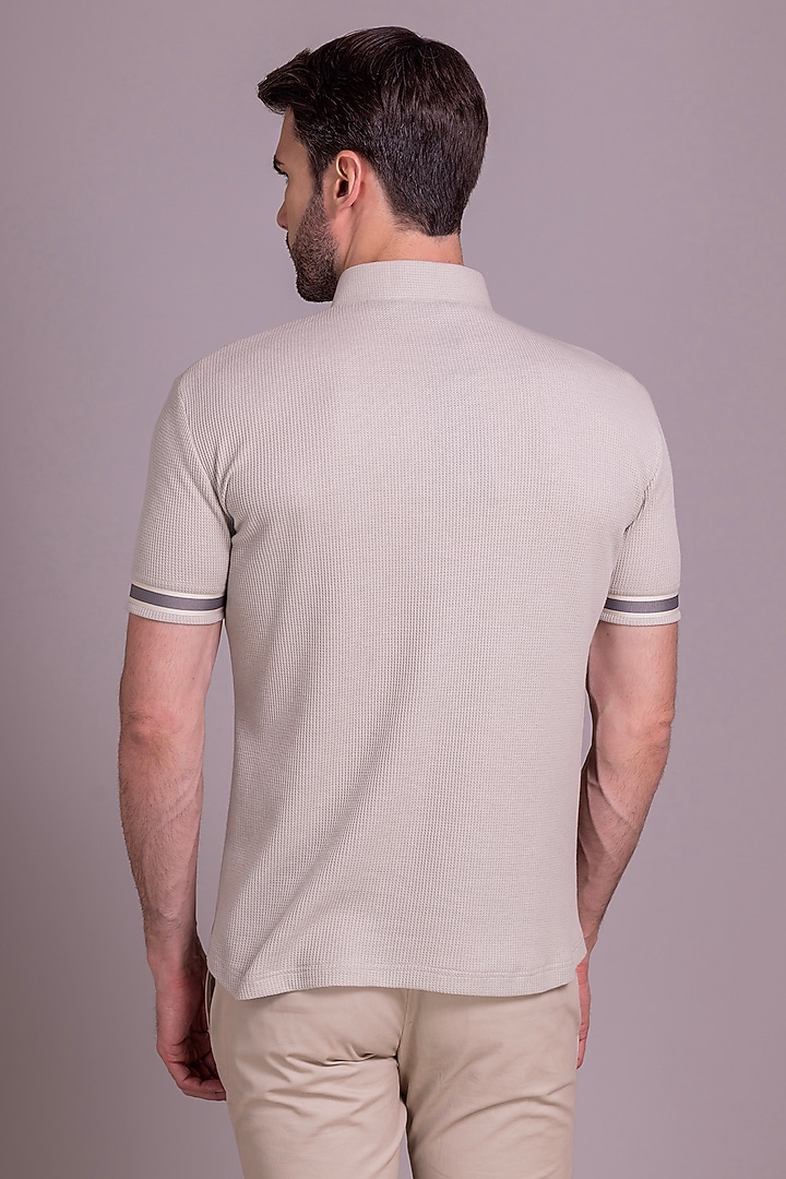 Light Beige Knit T-Shirt by AMIT ARORA at Pernia's Pop Up Shop