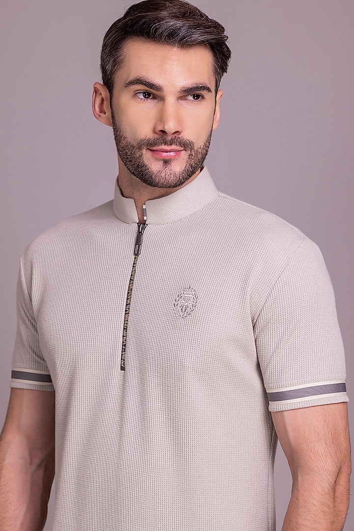 Light Beige Knit T-Shirt by AMIT ARORA at Pernia's Pop Up Shop