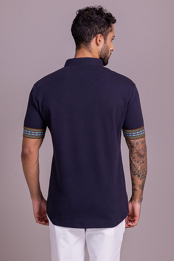 Navy Blue Knit T-Shirt by AMIT ARORA at Pernia's Pop Up Shop